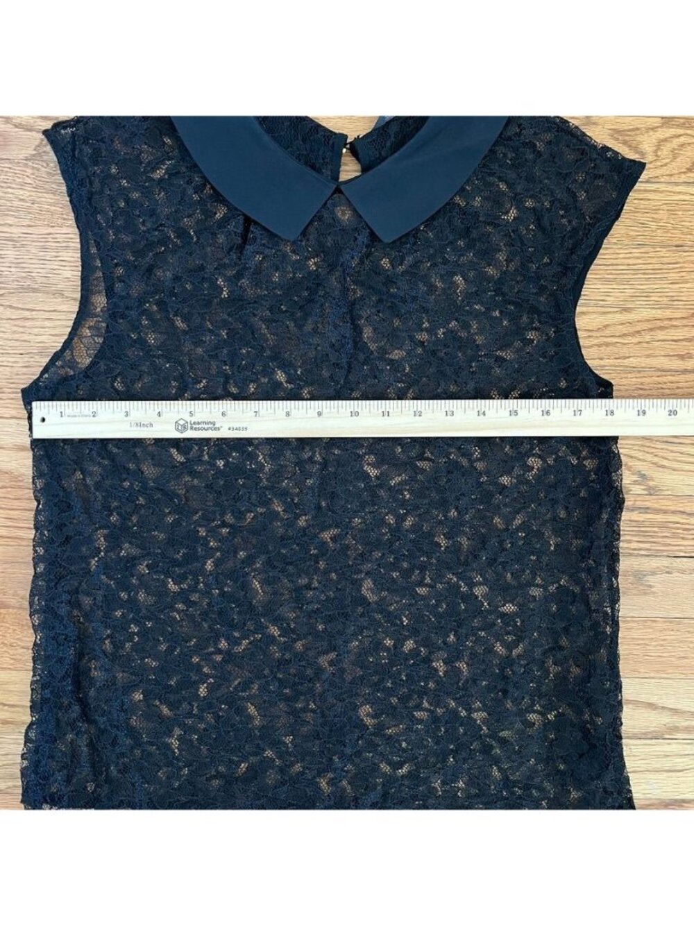 Y2K Womens Sz L Top Black Sheer Lace Peter Pan Collar Whimsigoth Fairy Grunge - Picture 10 of 11